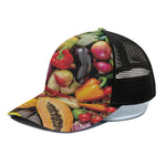 Fresh Fruits And Vegetables Print Black Mesh Trucker Cap