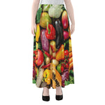 Fresh Fruits And Vegetables Print Chiffon Maxi Skirt