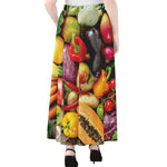 Fresh Fruits And Vegetables Print Chiffon Maxi Skirt