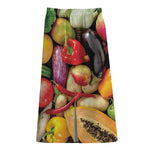 Fresh Fruits And Vegetables Print Cotton Front Slit Maxi Skirt