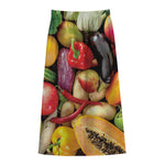 Fresh Fruits And Vegetables Print Cotton Front Slit Maxi Skirt