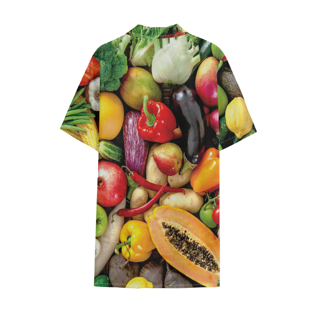 Fresh Fruits And Vegetables Print Cotton Hawaiian Shirt