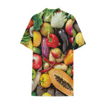 Fresh Fruits And Vegetables Print Cotton Hawaiian Shirt