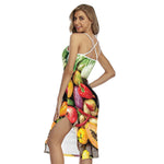 Fresh Fruits And Vegetables Print Cross Back Cami Dress