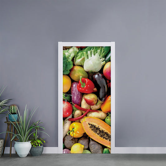 Fresh Fruits And Vegetables Print Door Sticker