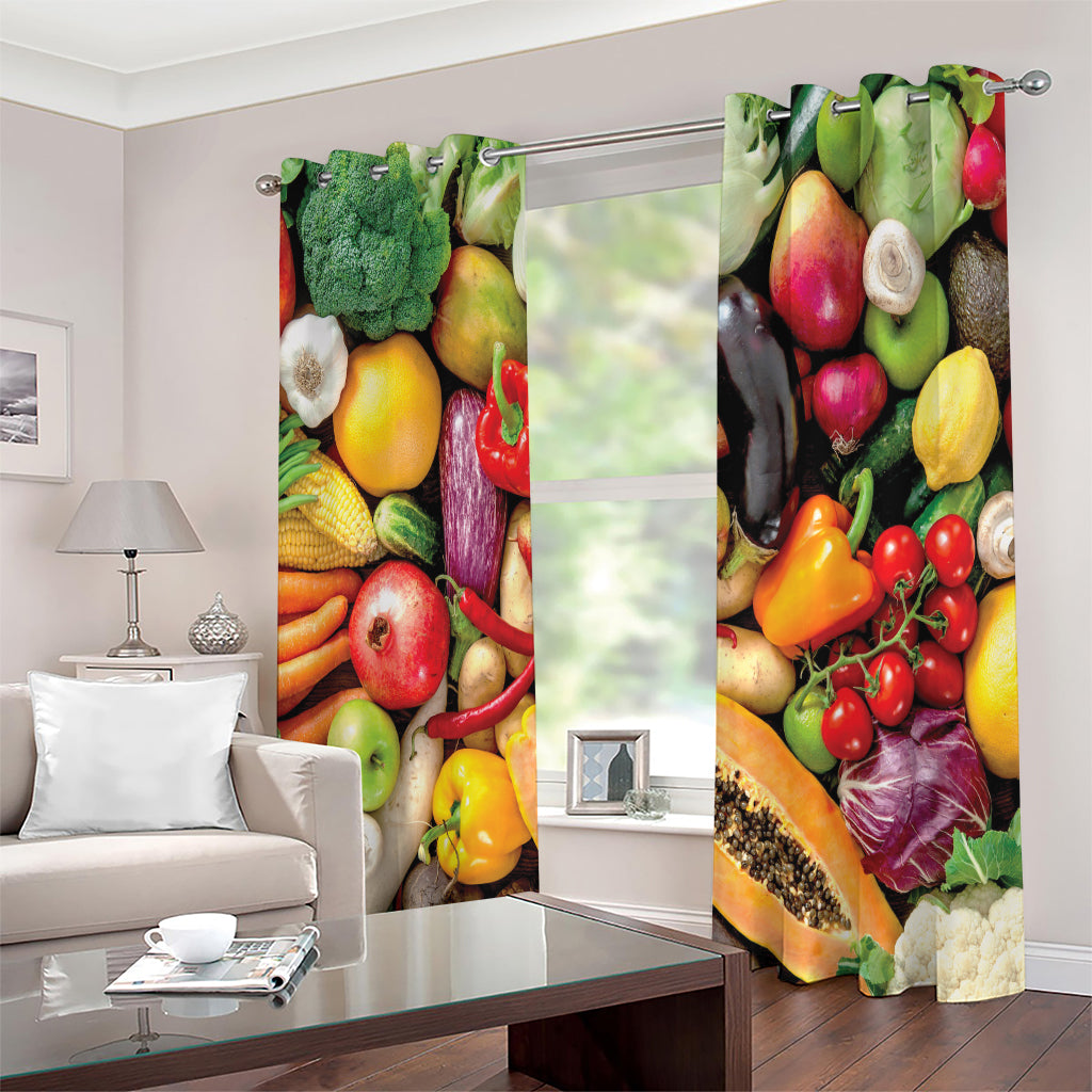 Fresh Fruits And Vegetables Print Extra Wide Grommet Curtains