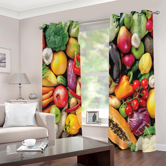 Fresh Fruits And Vegetables Print Extra Wide Grommet Curtains