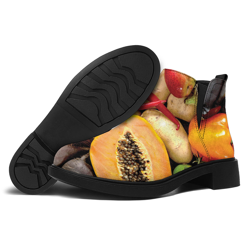 Fresh Fruits And Vegetables Print Flat Ankle Boots