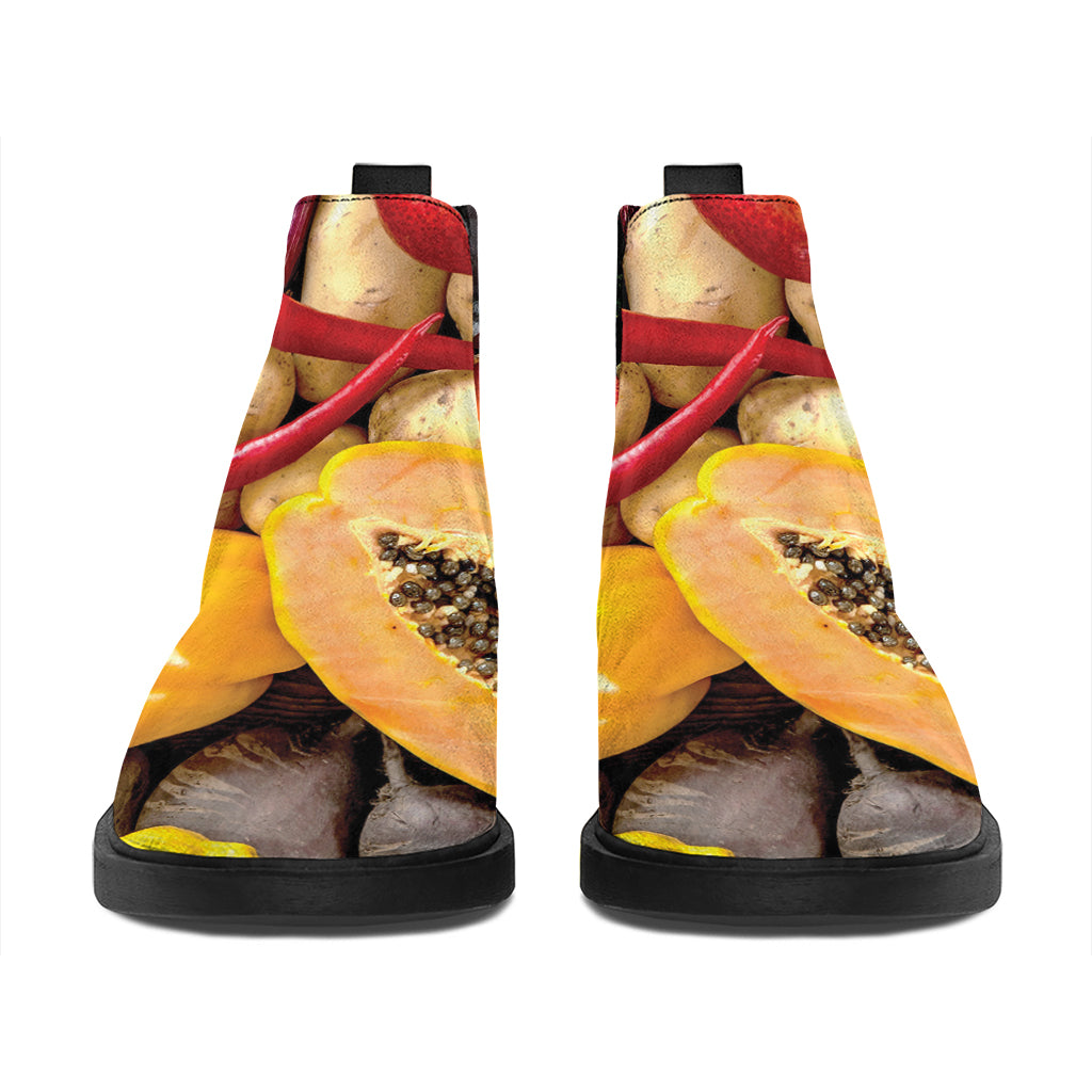 Fresh Fruits And Vegetables Print Flat Ankle Boots