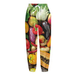 Fresh Fruits And Vegetables Print Fleece Lined Knit Pants