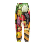 Fresh Fruits And Vegetables Print Fleece Lined Knit Pants