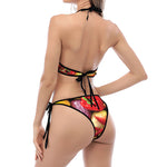 Fresh Fruits And Vegetables Print Halter Scoop Tie Side Bikini