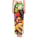 Fresh Fruits And Vegetables Print High Slit Maxi Skirt