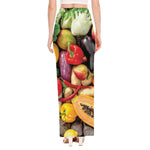 Fresh Fruits And Vegetables Print High Slit Maxi Skirt