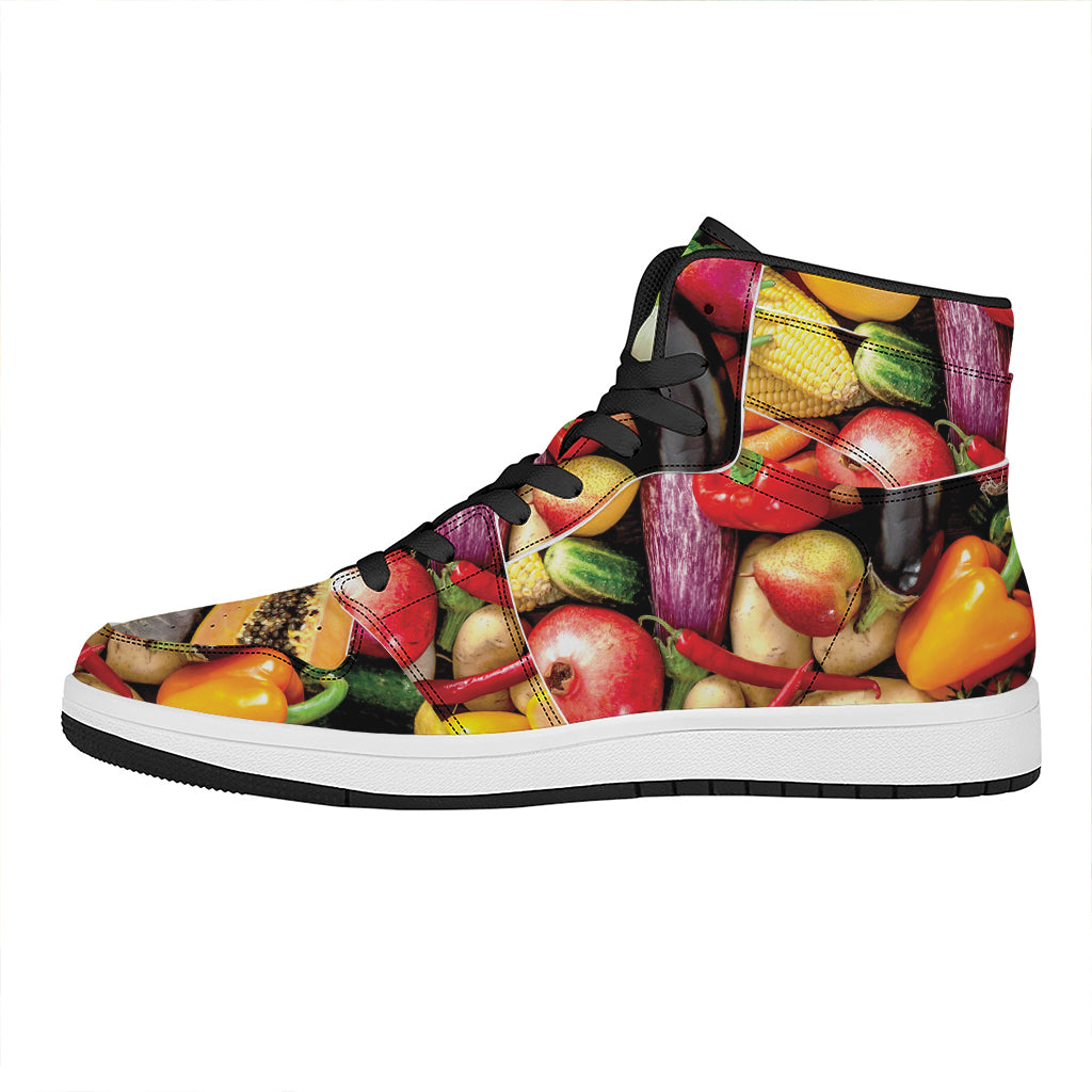 Fresh Fruits And Vegetables Print High Top Leather Sneakers