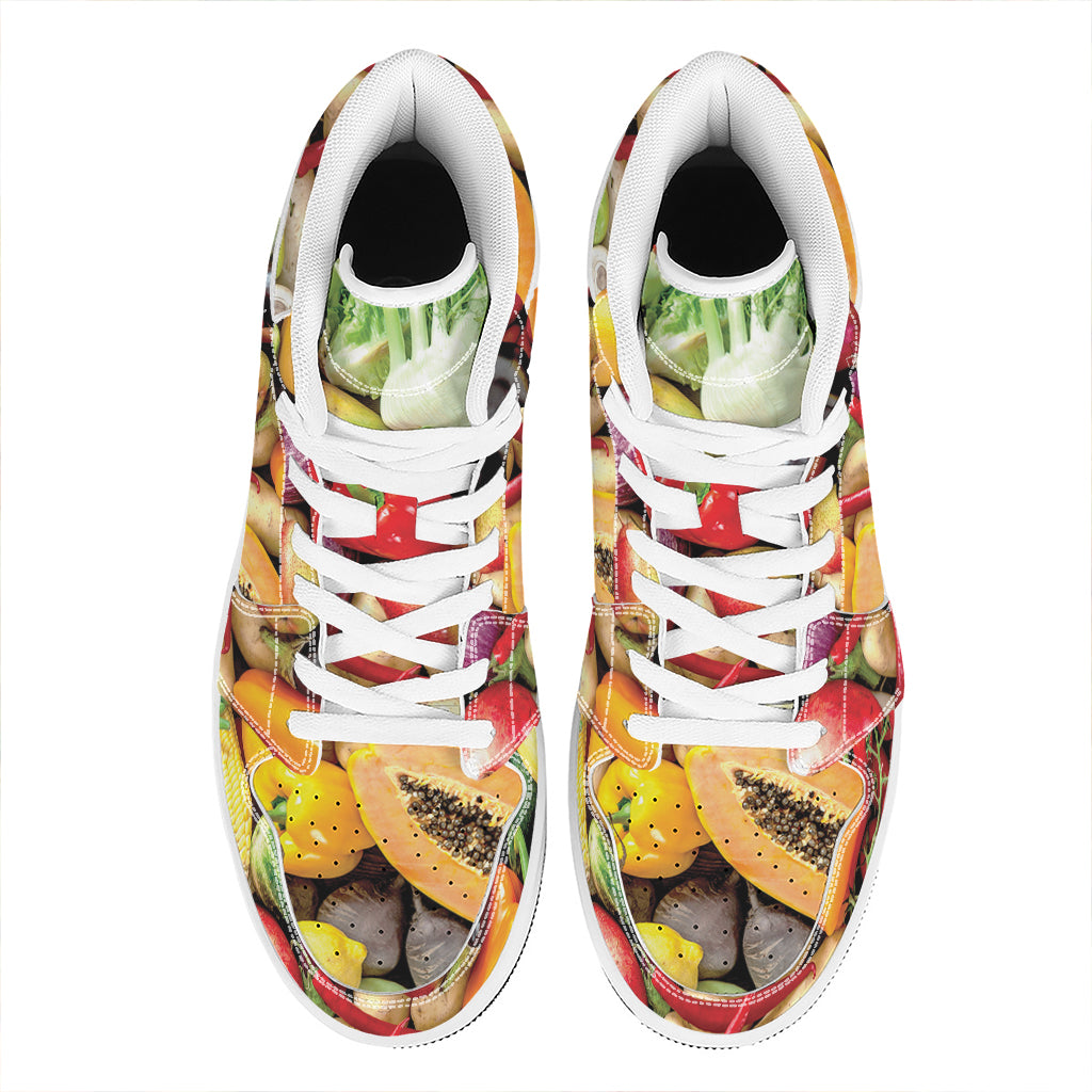 Fresh Fruits And Vegetables Print High Top Leather Sneakers