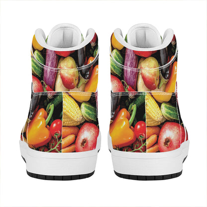 Fresh Fruits And Vegetables Print High Top Leather Sneakers