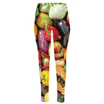 Fresh Fruits And Vegetables Print High-Waisted Pocket Leggings
