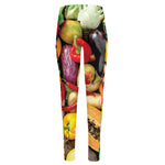 Fresh Fruits And Vegetables Print High-Waisted Pocket Leggings