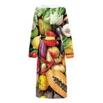 Fresh Fruits And Vegetables Print Hooded Bathrobe