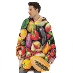 Fresh Fruits And Vegetables Print Hoodie Blanket
