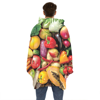 Fresh Fruits And Vegetables Print Hoodie Blanket