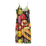 Fresh Fruits And Vegetables Print Jersey Midi Cami Dress