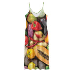 Fresh Fruits And Vegetables Print Jersey Midi Cami Dress