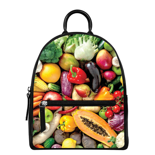 Fresh Fruits And Vegetables Print Leather Backpack