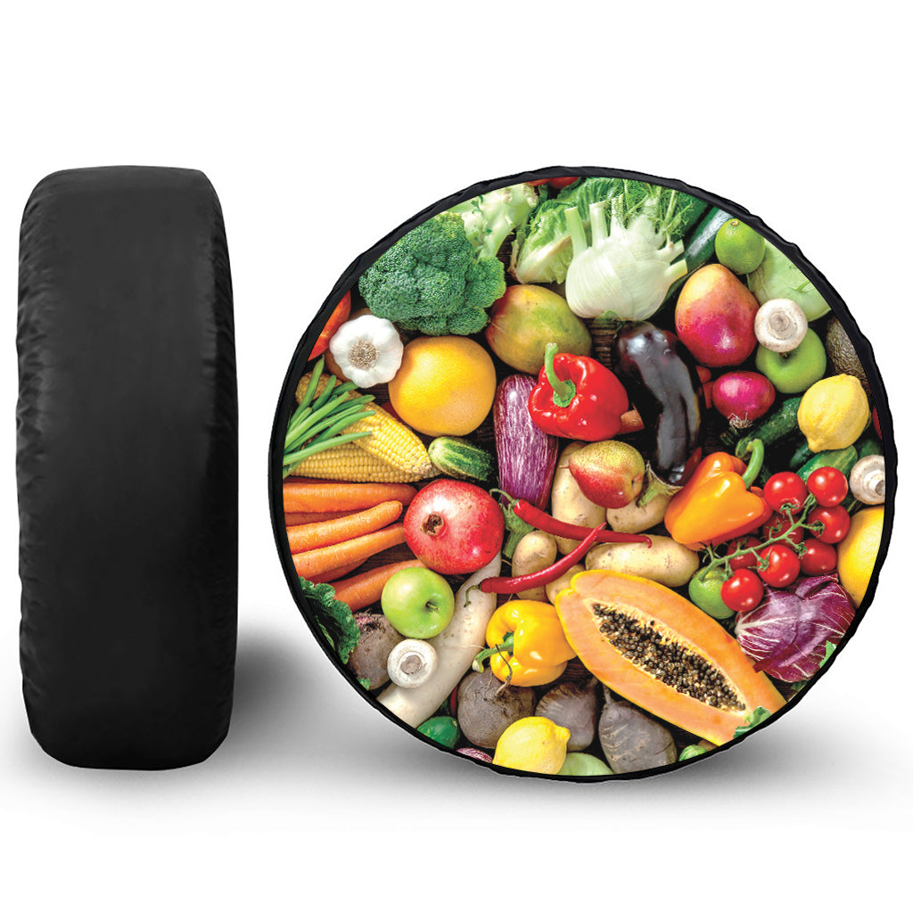 Fresh Fruits And Vegetables Print Leather Spare Tire Cover