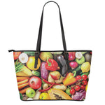 Fresh Fruits And Vegetables Print Leather Tote Bag