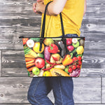 Fresh Fruits And Vegetables Print Leather Tote Bag