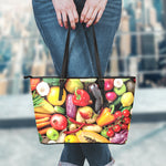 Fresh Fruits And Vegetables Print Leather Tote Bag
