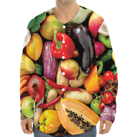 Fresh Fruits And Vegetables Print Long Sleeve Baseball Jersey