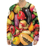 Fresh Fruits And Vegetables Print Long Sleeve Baseball Jersey