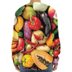 Fresh Fruits And Vegetables Print Long Sleeve Baseball Jersey