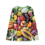 Fresh Fruits And Vegetables Print Long Sleeve Short Coat