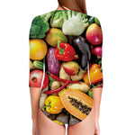 Fresh Fruits And Vegetables Print Long Sleeve Swimsuit
