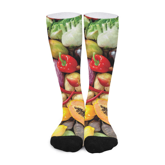 Fresh Fruits And Vegetables Print Long Socks