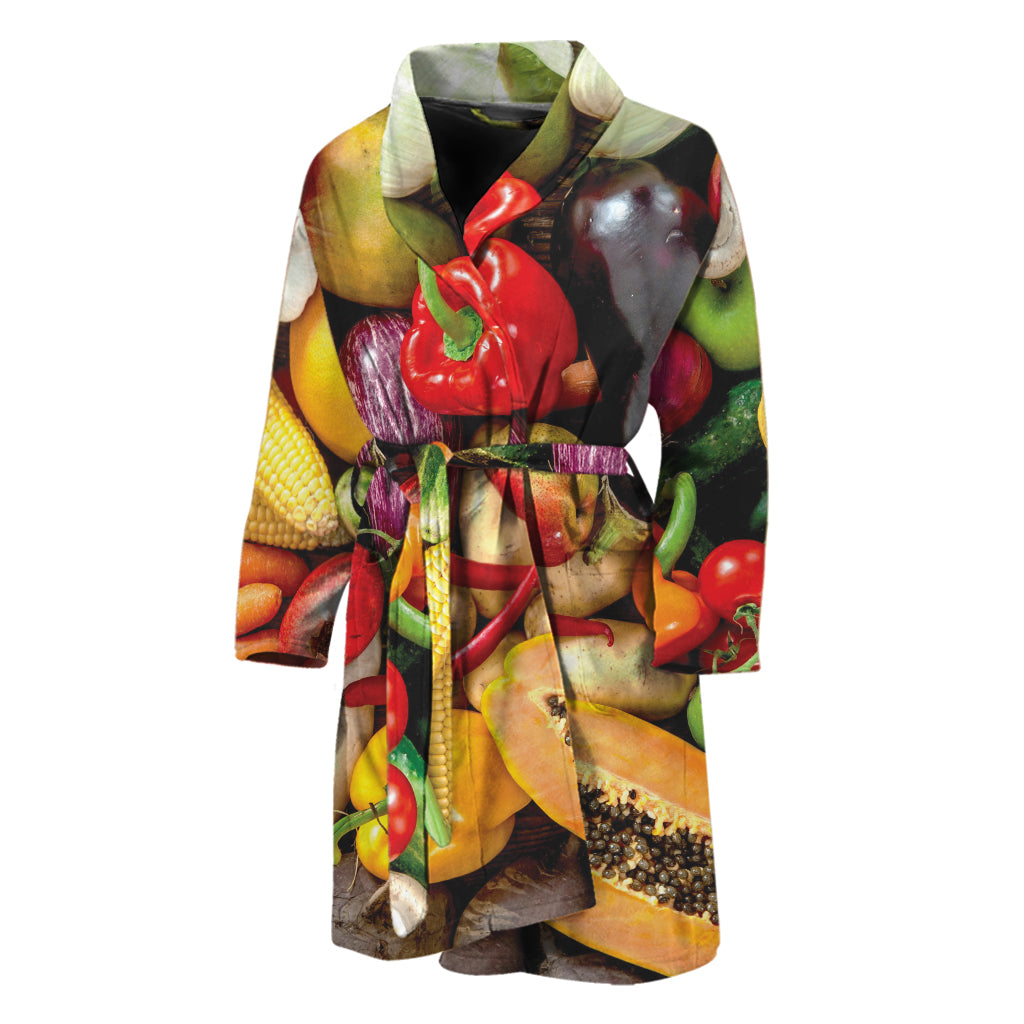 Fresh Fruits And Vegetables Print Men's Bathrobe