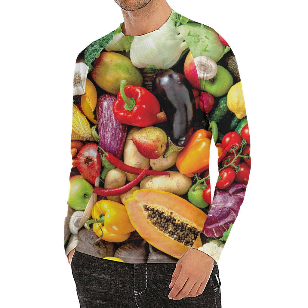 Fresh Fruits And Vegetables Print Men's Long Sleeve Rash Guard