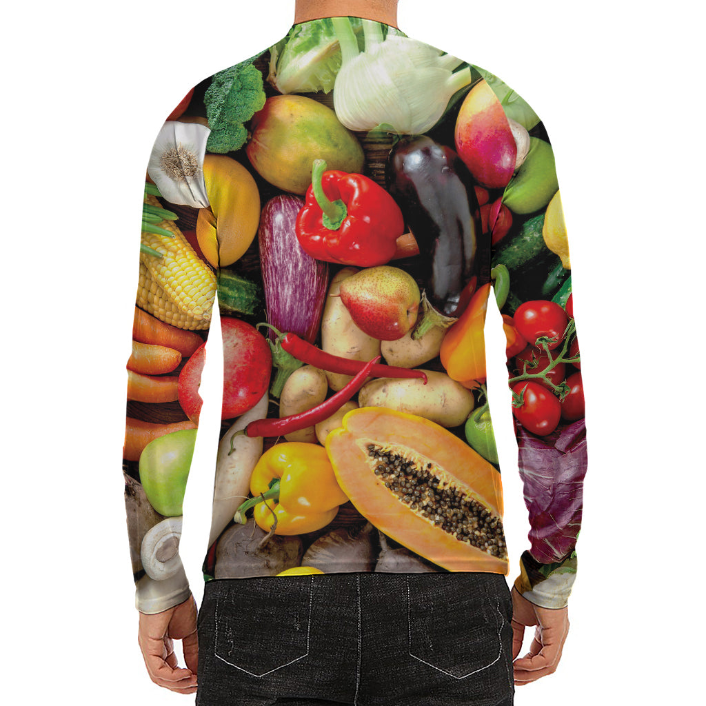 Fresh Fruits And Vegetables Print Men's Long Sleeve Rash Guard