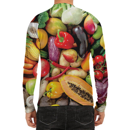 Fresh Fruits And Vegetables Print Men's Long Sleeve Rash Guard