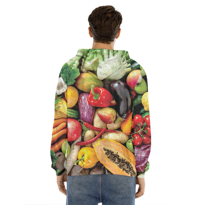Fresh Fruits And Vegetables Print Men's Velvet Pullover Hoodie