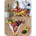 Fresh Fruits And Vegetables Print One Shoulder Bikini Top