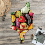 Fresh Fruits And Vegetables Print One Shoulder Bodysuit