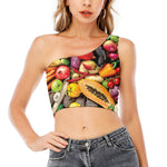 Fresh Fruits And Vegetables Print One Shoulder Crop Top