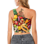 Fresh Fruits And Vegetables Print One Shoulder Crop Top