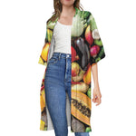 Fresh Fruits And Vegetables Print Open Front Beach Cover Up