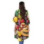 Fresh Fruits And Vegetables Print Open Front Beach Cover Up